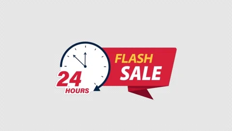 Animated Flash Sale Clock Icon with 24 Hours Text - Transparent Stock Footage 342020315