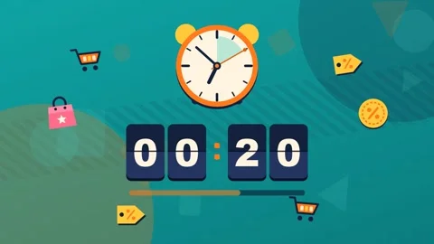 Animated Flash Sale Countdown Timer with Shopping Icons Stock Footage 347895762