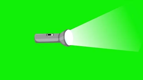 Animated flashlight with flickering light beam on green screen, electric torch s Stock Footage 327909583