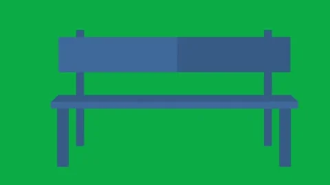 Animated flat blue park bench illustration on green screen background for layout Stock Footage 332475015