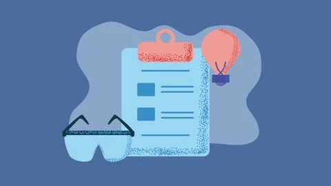 Animated flat design concept of clipboard checklist with safety goggles and.. Stock Footage 339115516