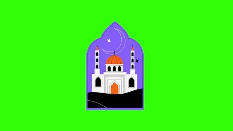Animated Flat Design Islamic Greeting – Golden Crescent Moon, Stars and Mosque S 库存影片 331479021