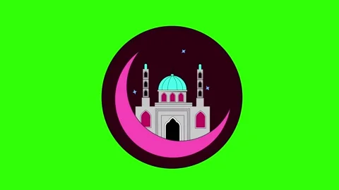 Animated Flat Design Islamic Greeting – Golden Crescent Moon, Stars and Mosque S 库存影片 331479028