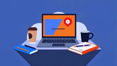 Animated flat design laptop workspace with location pin. Stock Footage 339168809