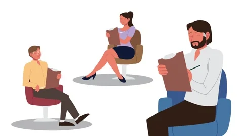 Animated flat design office employees sitting in chairs while writing on cl.. Stock Footage 339066368