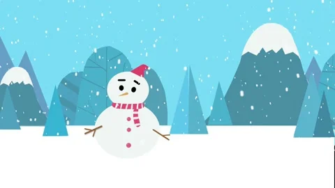 Animated Flat Design Snowman Character in Snowy Winter Landscape Stock Footage 320445524