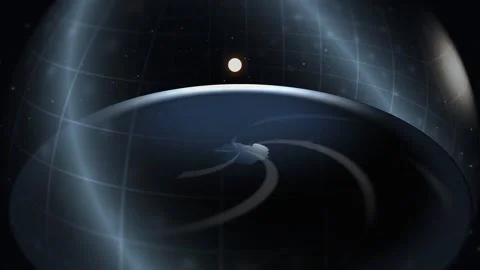 Animated flat earth theory concept with sun rotating over domed disk. 3D Render Stock Footage 344845783
