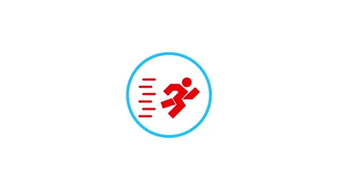 Animated flat icon of a cyclist riding fast inside a teal circle Stock Footage 340277986