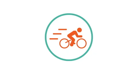 Animated flat icon of a cyclist riding fast inside a teal circle Video stock 340336603