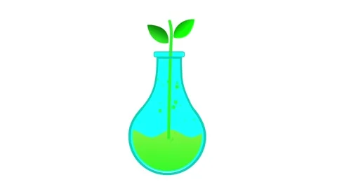 Animated flat laboratory flask with green liquid and a growing plant sprout Stock Footage 335668027