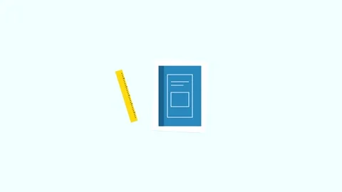 Animated flat lay of school supplies appearing on white background Stock Footage 346805869