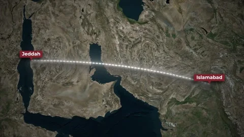 Animated Flight Map Islamabad to Jeddah Route Airplane Satellite View Stock Footage 341426241