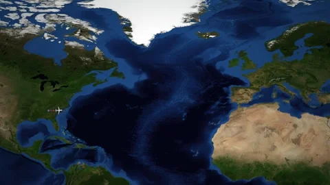 Animated Flight Map Route from Atlanta to London Across the Atlantic Ocean 動画素材 341854649