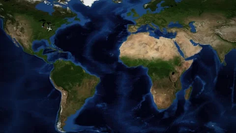 Animated Flight Map Route from Chicago to Doha Across the Atlantic Stock Footage 337864291