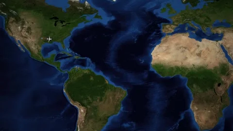 Animated Flight Map Route from Dallas to Rome Across the Atlantic Stock Footage 334989165