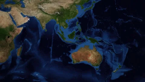 Animated Flight Map Route from Dubai to Melbourne Australia Stock Footage 337394088