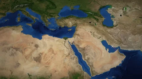 Animated Flight Map Route from Dubai to Rome Across Middle East Stock Footage 337984062