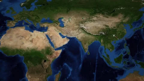 Animated Flight Map Route from Guangzhou China to Munich Germany Stock Footage 341719659