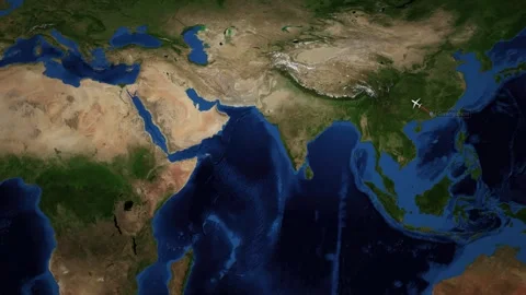 Animated Flight Map Route from Guangzhou China to Athens Greece Stock Footage 346591819