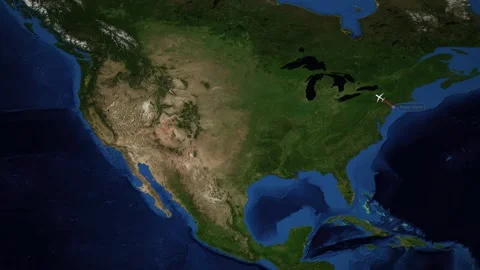 Animated Flight Map Route from New York to Vancouver Across North America Stock Footage 346679860