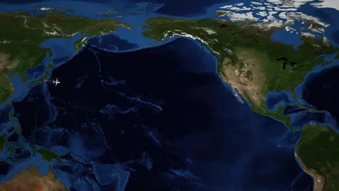 Animated Flight Map Route from Tokyo Japan to Chicago USA Stock Footage 337864566