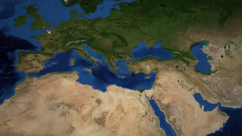 Animated Flight Map Showing Airplane Route from London to Riyadh Stock Footage 336231622