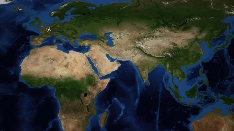 Animated Flight Map Showing Airplane Route from London to Hong Kong Stock Footage 338150658