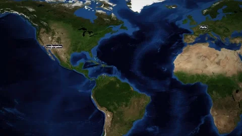Animated Flight Map Showing Airplane Route From Los Angeles to Paris Stock Footage 339842229