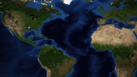 Animated Flight Map Showing Airplane Route from Dallas to Zurich Stock Footage 340181537