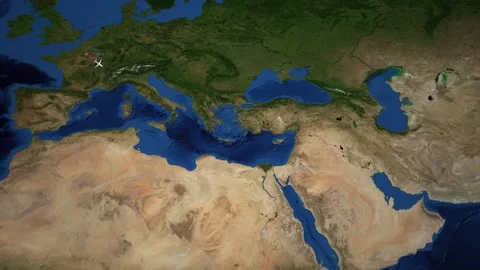 Animated Flight Map Showing Airplane Route from Paris to Doha Stock Footage 341298339