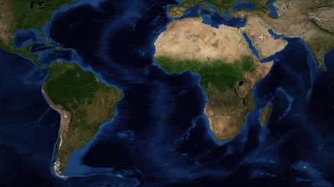 Animated Flight Map Showing Route from Doha to Santiago Chile Stock Footage 337276617
