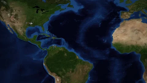 Animated Flight Map Showing Route from Dallas to Lisbon Across Atlantic Stock Footage 337984000
