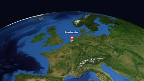 Animated Flight Path from Amsterdam Netherlands to Doha Qatar Stock Footage 340374290