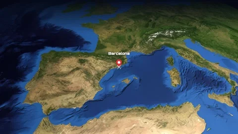 Animated Flight Path from Barcelona Spain to San Francisco USA Video stock 340948653