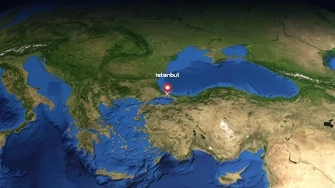 Animated Flight Path from Istanbul Turkey to Denver Colorado USA Stock Footage 331835438