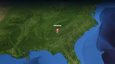 Animated Flight Path Map from Atlanta USA to Frankfurt Germany Video stock 337864514