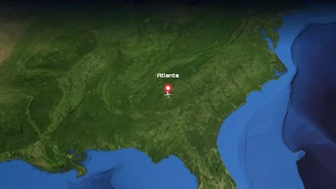 Animated Flight Path Map from Atlanta USA to Bangkok Thailand Stock Footage 341719794