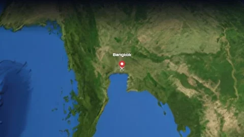 Animated Flight Path Map from Bangkok Thailand to Paris France Video stock 331490443