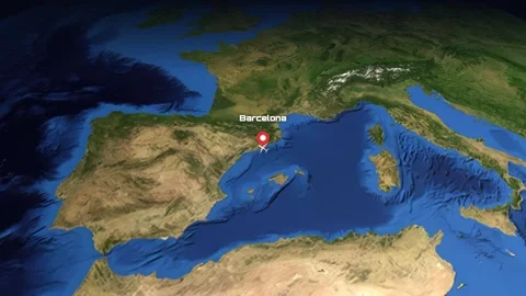 Animated Flight Path Map from Barcelona Spain to Las Vegas USA Stock Footage 336520756