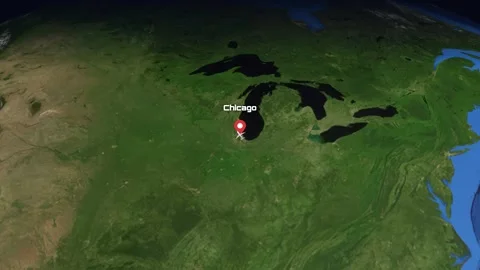 Animated Flight Path Map from Chicago USA to Seoul South Korea Stock Footage 345042177
