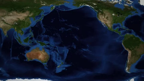 Animated Flight Path Map from Chicago to Guangzhou Across the Pacific Ocean Stock Footage 346275697
