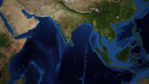 Animated Flight Path Map Connecting Guangzhou China and Doha Qatar Stock Footage 335344299