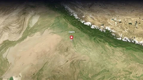 Animated Flight Path Map from Delhi India to New York City USA Video stock 337394080