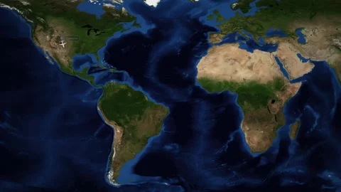 Animated Flight Path Map from Denver USA to Buenos Aires Argentina Stockbeeldmateriaal 336842076