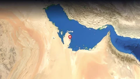Animated Flight Path Map from Doha Qatar to Istanbul Turkey Stock Footage 341464420