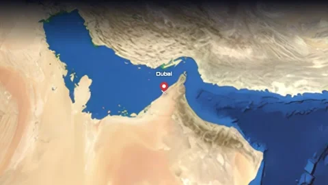 Animated Flight Path Map from Dubai United Arab Emirates to Paris France Stock Footage 335608419