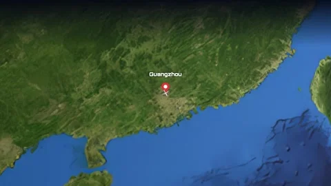 Animated Flight Path Map from Guangzhou China to Melbourne Australia Video stock 337984098