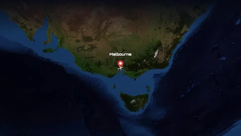 Animated Flight Path Map from Melbourne Australia to Chicago USA Stock Footage 338327824