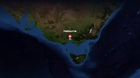Animated Flight Path Map from Melbourne Australia to Rome Italy Stock Footage 340306785