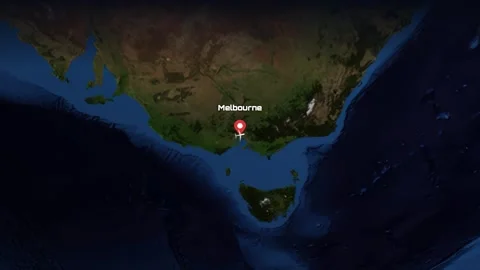Animated Flight Path Map from Melbourne Australia to Charlotte USA Stock Footage 340948990